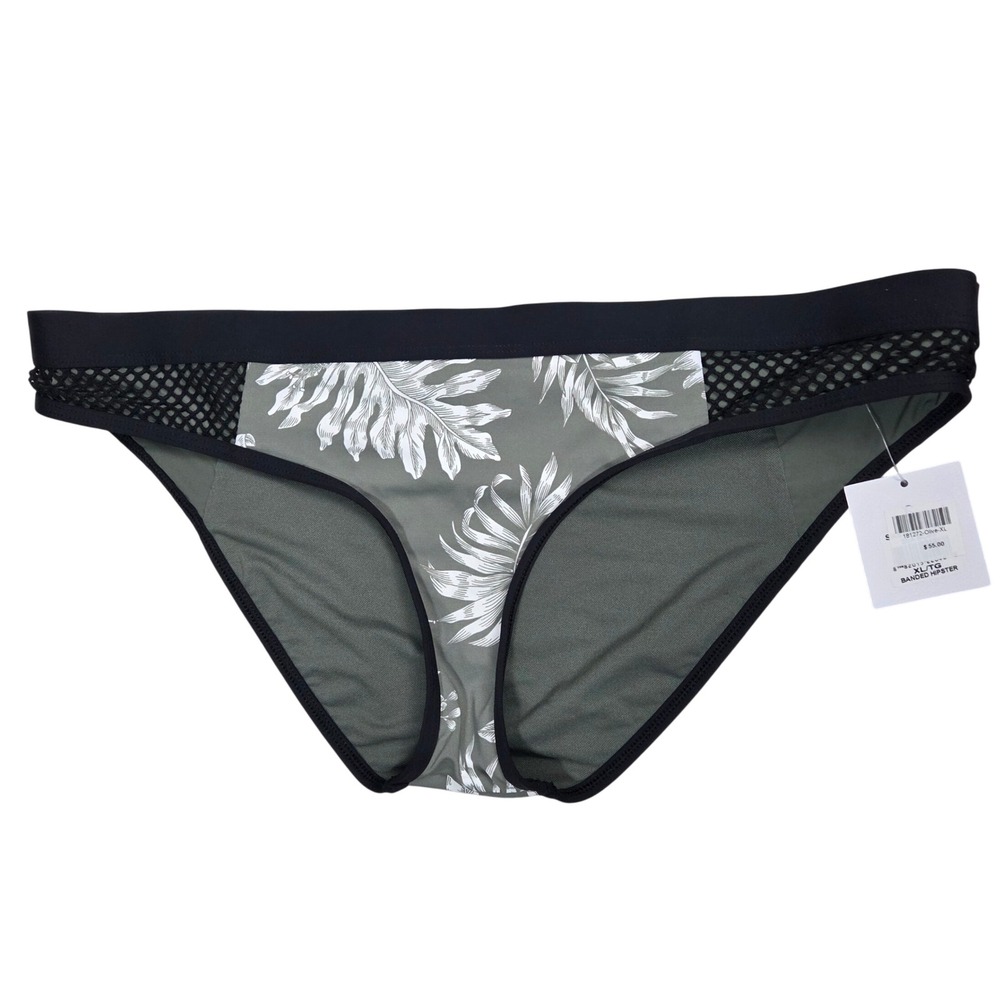 Skye Swimwear Olive Tropical Floral Mesh Banded Hipster Bikini Bottom XL 181272